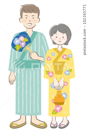 A young couple wearing a yukata Male and female couple 102165771