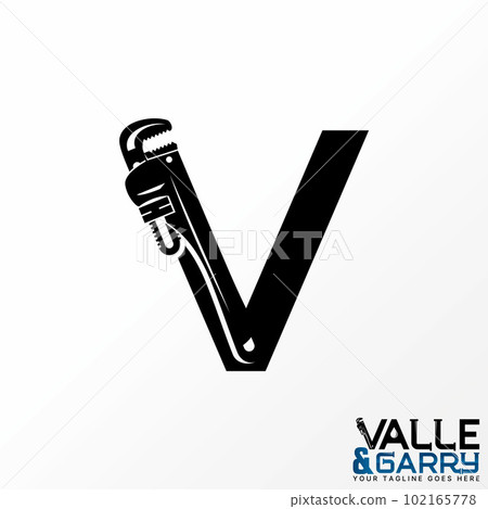 Logo design graphic concept creative abstract premium free vector stock letter V font with plumbing pipe wrench lock. Related monogram water service 102165778