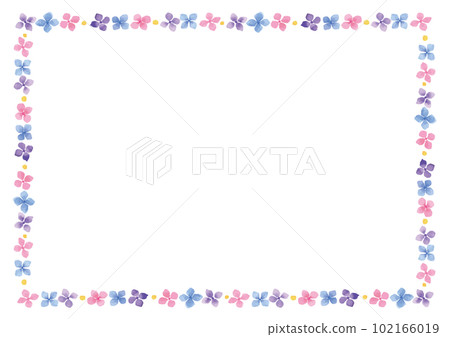 帶紫色、藍色和粉紅色花朵的水彩手繪矩形框 102166019