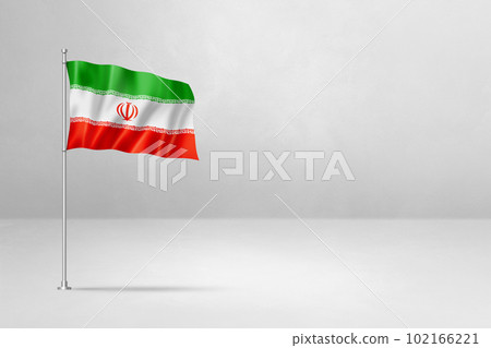 Iranian flag isolated on white concrete wall background Iranian flag isolated on white concrete wall background 102166221
