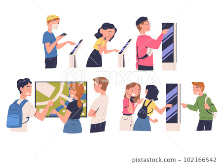 People Characters Using Information Board with Interactive Interface Vector Set 102166542