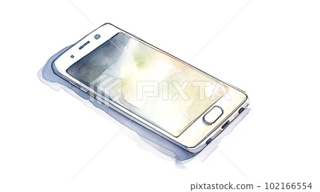 白色背景上的智能手機水彩畫“AI 生成圖像” 102166554