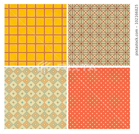 Set of seamless pattern with paper texture and vintage geometric pattern in shabby chic style. Retro collection. Endless texture can be used for pattern fills, web page background Set of seamless pattern with paper texture and vintage geometric pattern in shabby chic style. Retro collection. Endless texture can be used for pattern fills, web page background 102166825