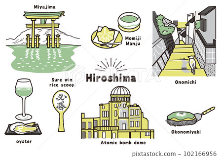 廣島的手寫風格插圖（三種顏色） 102166956