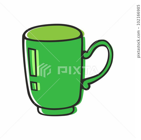 Green doodle style tea cup isolated on white background. 102166985