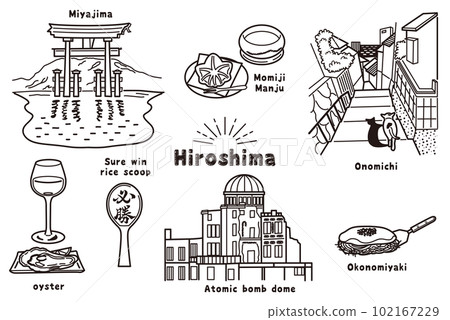 廣島的手寫風格插圖（線條畫） 102167229