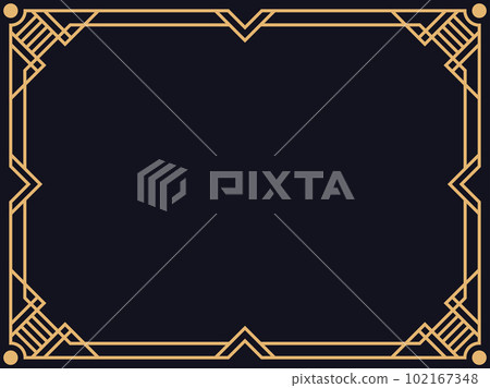 Art deco frame. Vintage linear border. Design a template for invitations, leaflets and greeting cards. The style of the 1920s - 1930s. Vector illustration 102167348