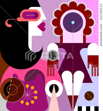 Two Women And Retro Telephone 102168115