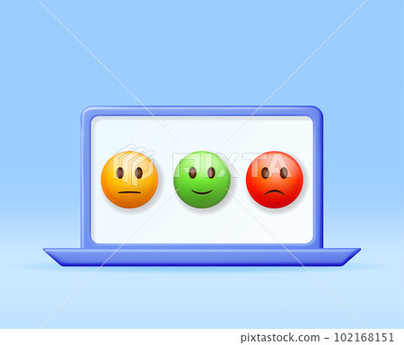 3D Customer Rating Smile Emoticons in Laptop 102168151
