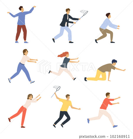 Isolated Catching People Flat Icon Set Isolated Catching People Flat Icon Set 102168911