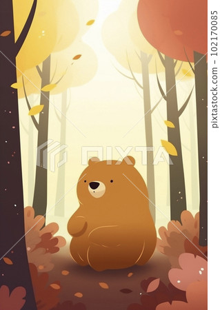 可愛的熊在秋天的森林AI圖像 102170085