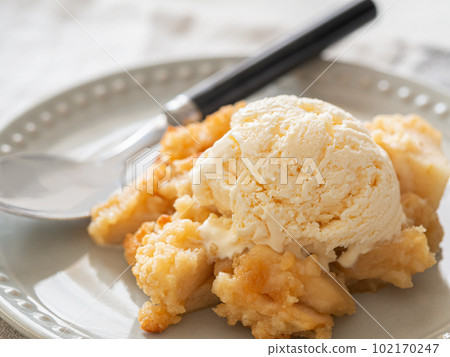 apple crumble with ice cream apple crumble with ice cream 102170247