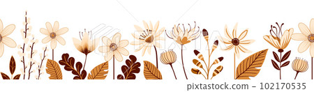 Wild Flowers Orange Seamless Pattern Border Design Wild Flowers Orange Seamless Pattern Border Design 102170535