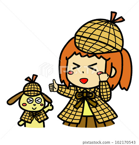 偵探二人組女孩和狗豎起大拇指的插圖 偵探二人組女孩和狗豎起大拇指的插圖 102170543