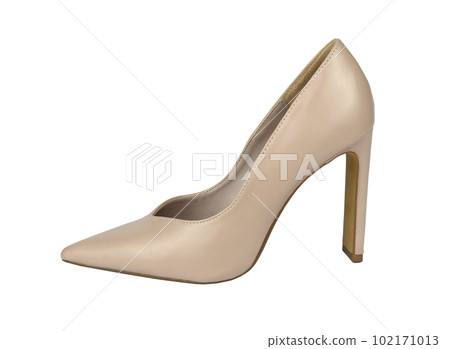 Beige, nude look, leather shoe with high heel - isolated from background Beige, nude look, leather shoe with high heel - isolated from background 102171013