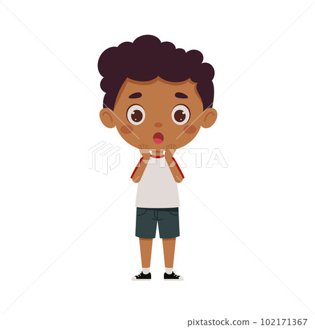 Cute cartoon little scary boy. Little schoolboy character show facial expression. Vector illustration Cute cartoon little scary boy. Little schoolboy character show facial expression. Vector illustration 102171367