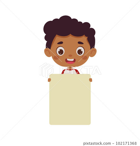 Cute little kid boy holding empty blank board. Cartoon child character. Vector illustration Cute little kid boy holding empty blank board. Cartoon child character. Vector illustration 102171368