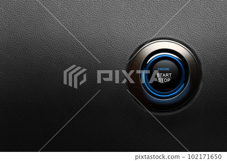 Engine start button with blue glowing ring on a modern car Engine start button with blue glowing ring on a modern car 102171650