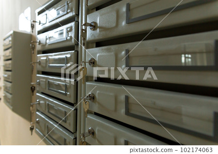 Steel Mailboxes in an apartment residential building. Steel Mailboxes in an apartment residential building. 102174063