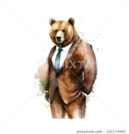 Brown bear suit fashion in cartoon style on white background. Cute character design. Fashion style. Fashion art design. Animal character design. Business concept. Cartoon style. 102174462