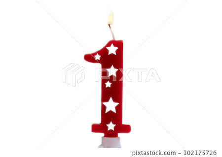 Number 1 birthday celebration candle against a bright white background, burning party candle for one year old. Happy Birthday concept Number 1 birthday celebration candle against a bright white background, burning party candle for one year old. Happy Birthday concept 102175726