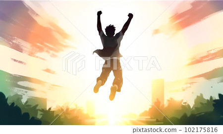 快樂男人的剪影背景“AI生成圖像” 102175816