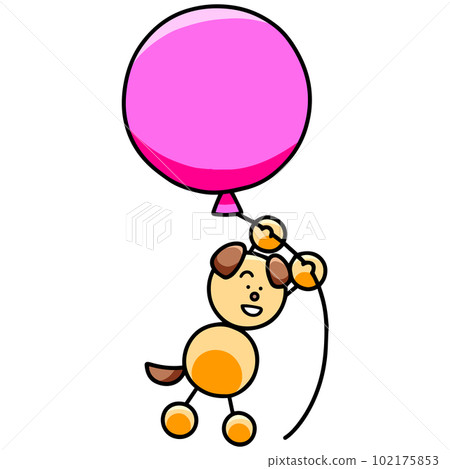 Illustration of a dog being blown away by a balloon (horizontal reversed version) dog 102175853