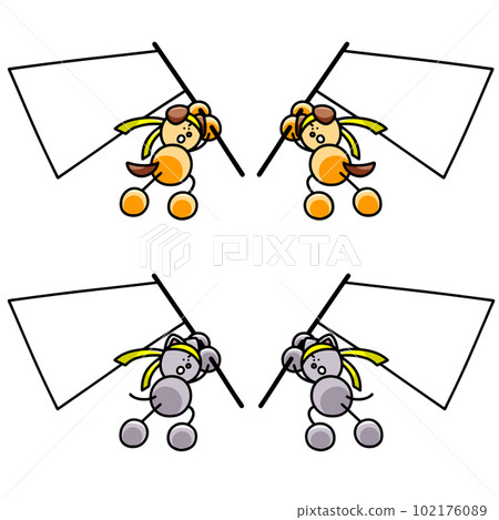 An illustration set of Wanmaru and Nyanmaru raising a flag, dog cat An illustration set of Wanmaru and Nyanmaru raising a flag, dog cat 102176089