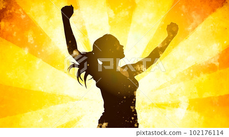 Happy woman silhouette background "AI generated image" 102176114