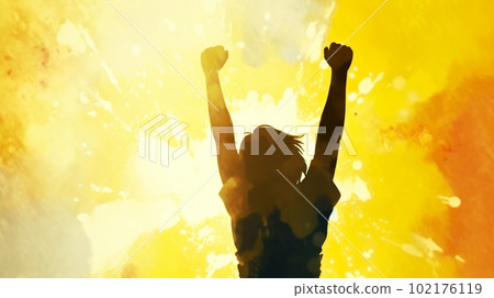 Happy woman silhouette background "AI generated image" 102176119