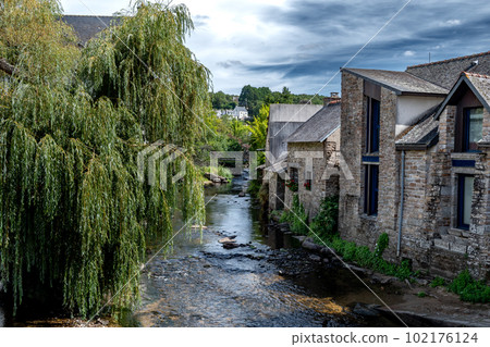 Medieval Village And Artist Enclave Pont Aven At Finistere River Aven In Brittany, France Medieval Village And Artist Enclave Pont Aven At Finistere River Aven In Brittany, France 102176124