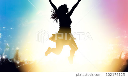 Happy woman silhouette background "AI generated image" Happy woman silhouette background "AI generated image" 102176125