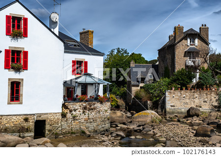 Medieval Village And Artist Enclave Pont Aven At Finistere River Aven In Brittany, France 102176143