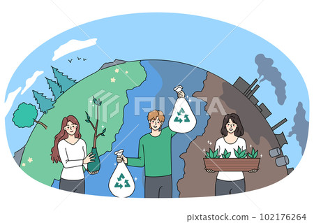 Diverse volunteers clean planet from pollution Diverse volunteers clean planet from pollution 102176264