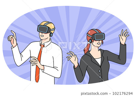 Businesspeople in VR glasses explore surroundings 102176294