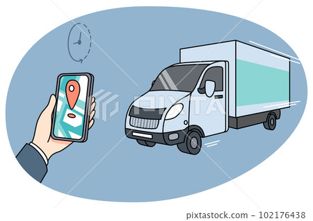 Person with smartphone track delivery on app 102176438