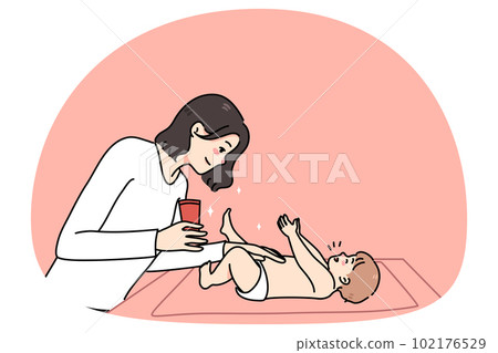 Caring mom moisturize newborn baby body Caring mom moisturize newborn baby body 102176529