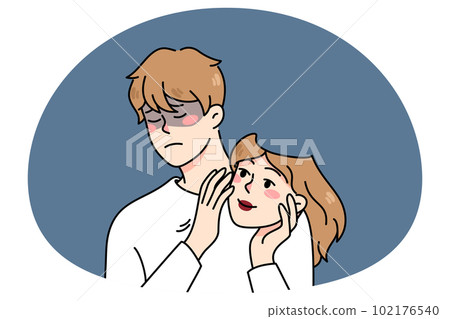 Transgender man holding woman mask Transgender man holding woman mask 102176540