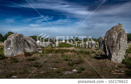 Ancient Stone Field Alignements De Menhir Carnac With Neolithic Megaliths In Brittany, France 102176622