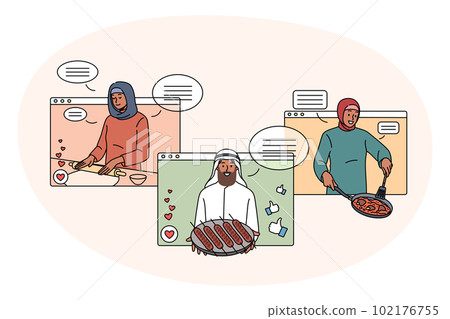 Diverse Arabic bloggers cooking food on web class Diverse Arabic bloggers cooking food on web class 102176755