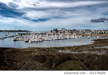 Harbor Of Ancient City Concarneau With Medieval Stronghold At The Finistere Atlantic Coast In Brittany, France Harbor Of Ancient City Concarneau With Medieval Stronghold At The Finistere Atlantic Coast In Brittany, France 102176806