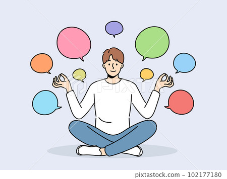 Smiling man meditate generate creative ideas Smiling man meditate generate creative ideas 102177180