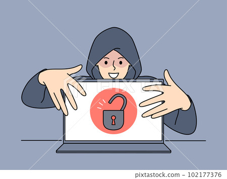 Hacker in hood steal information from computer Hacker in hood steal information from computer 102177376