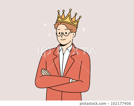 Smiling man in crown feel confident  102177408