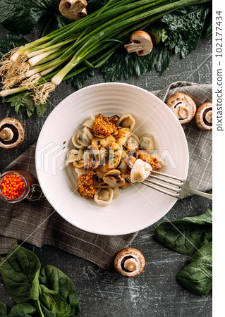 Portion of russian dumplings vareniki 102177434