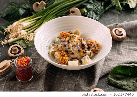 Portion of russian dumplings vareniki 102177440
