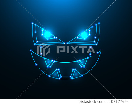 Polygonal vector angry face made of lines and dots on a dark blue background. Polygonal vector angry face made of lines and dots on a dark blue background. 102177694