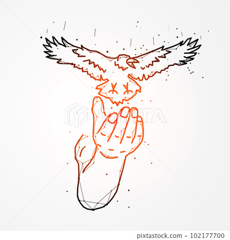 Polygonal vector illustration of a hand and a bird. Abstract concept symbolizing freedom. 102177700
