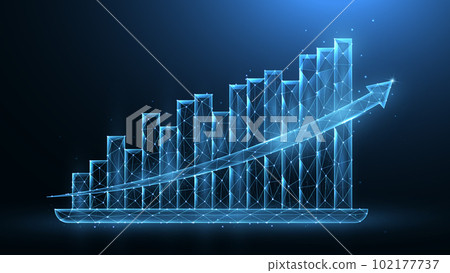 Polygonal vector illustration of analytical graphics on a dark blue background. Polygonal vector illustration of analytical graphics on a dark blue background. 102177737