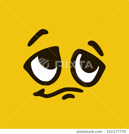 Saddened face. Cartoon face expressions. Doodle characters mouth and eyes illustration. Saddened face. Cartoon face expressions. Doodle characters mouth and eyes illustration. 102177776